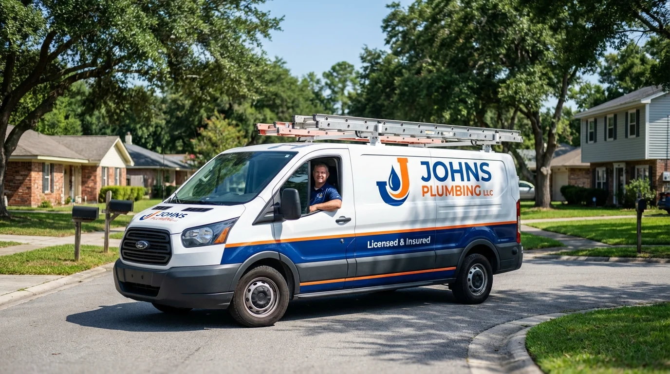 Johns Plumbing LLC service van in Acushnet, MA