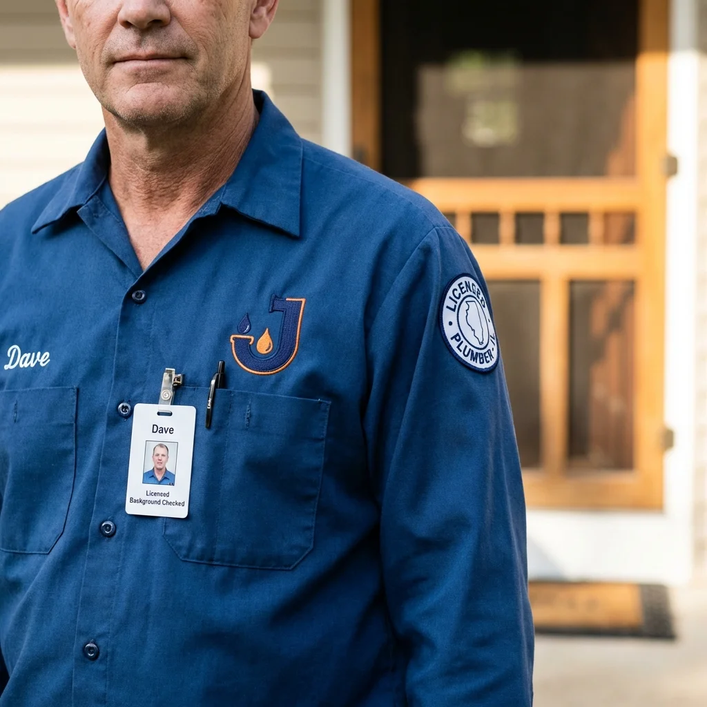 Licensed plumber showing ID badge in Acushnet, MA