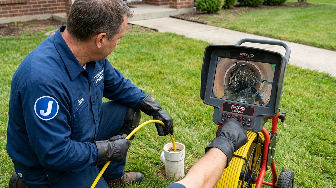 Sewer camera inspection being performed by Johns Plumbing LLC in Acushnet