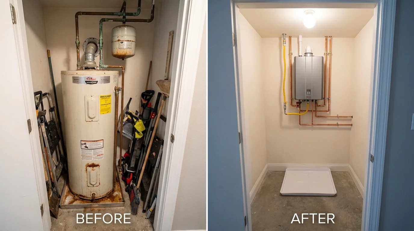 Tank water heater versus wall-mounted tankless unit comparison for Acushnet, MA homeowners